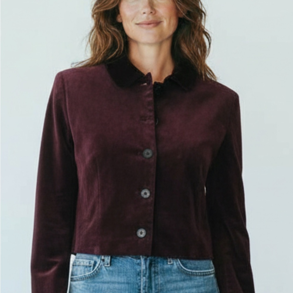 Zara Dark Purple Cropped Velour Button Front Blazer/Jacket, Sz Small